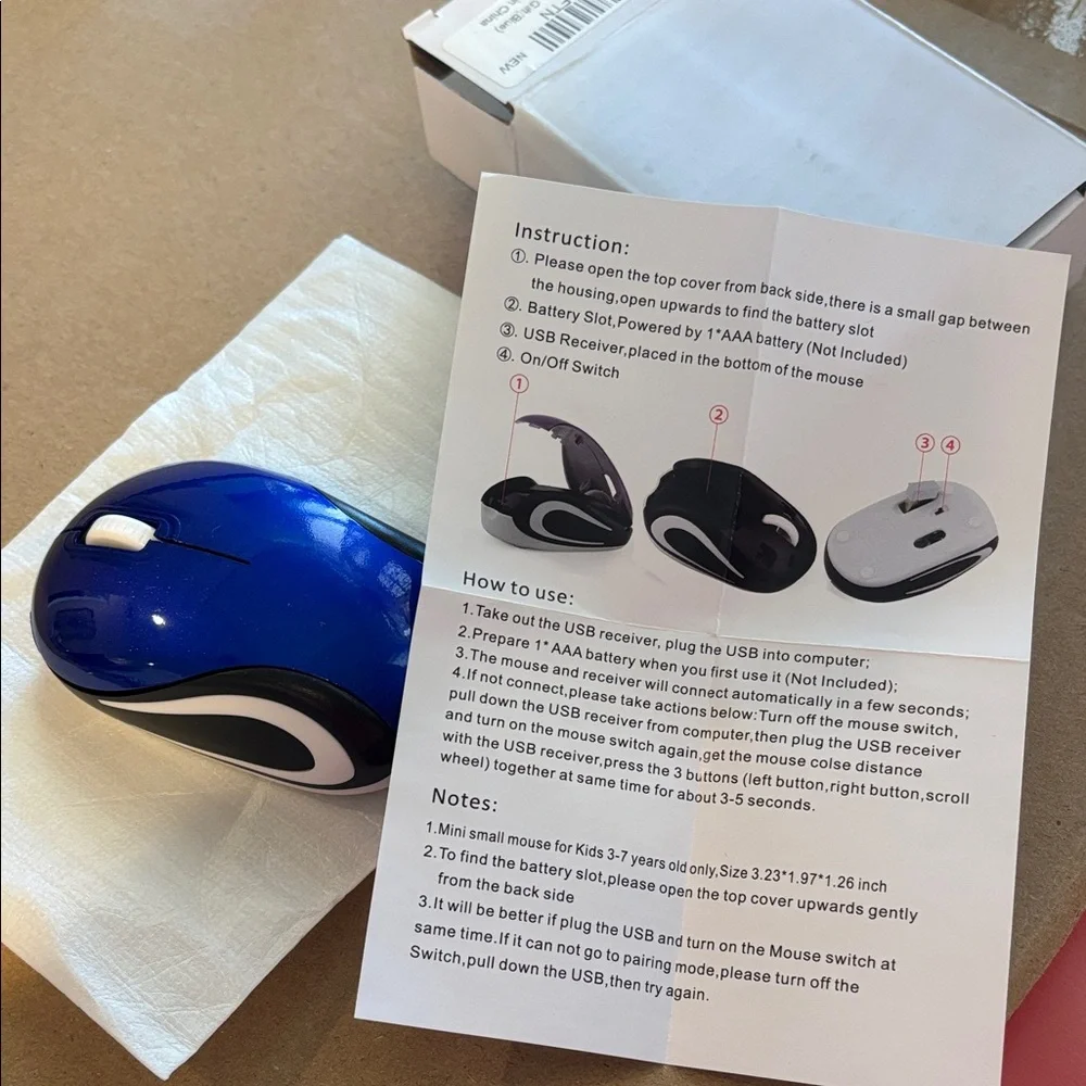 Brand New Wireless Blue Compact Optical Mouse - Ergonomic Portable Design